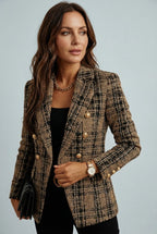 Elegant blazer dam dubbelknäppt tweed - Camel