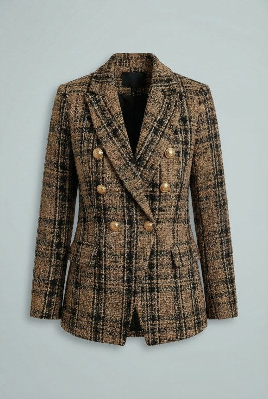 Women's Plaid Check Double-Breasted Blazer