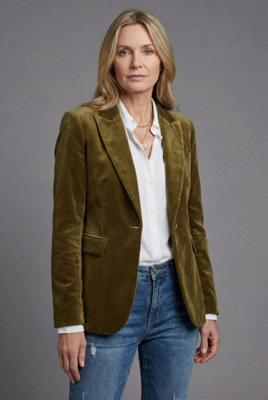 Elegant blazer dam sammet långärmad klassisk passform - Brown