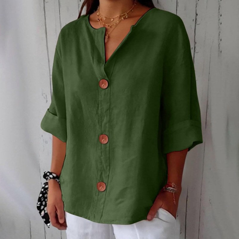Elegant blus med v-ringning och knappstängning - Green