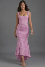 Floral Wedding Guest Corset Ruched Fishtail Dress