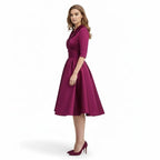 Retro Wrap Midi Dress with V-Neckline and Full Skirt