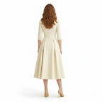 Retro Wrap Midi Dress with V-Neckline and Full Skirt