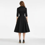 Retro Wrap Midi Dress with V-Neckline and Full Skirt