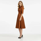 Retro Wrap Midi Dress with V-Neckline and Full Skirt