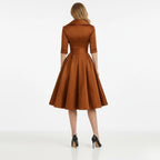 Retro Wrap Midi Dress with V-Neckline and Full Skirt