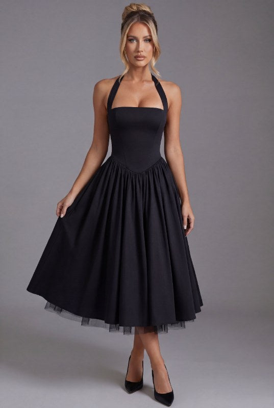 Elegant festklänning halterneck midilängd - Black