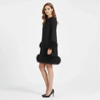 Mini Dress with Faux Fur Hem and Long Sleeves