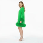 Mini Dress with Faux Fur Hem and Long Sleeves