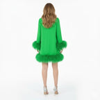 Mini Dress with Faux Fur Hem and Long Sleeves