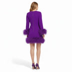Mini Dress with Faux Fur Hem and Long Sleeves
