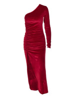 Vrouwen elegante lange mouw feestavond fluwelen bodycon split potlood midi-jurk lente herfst kleding