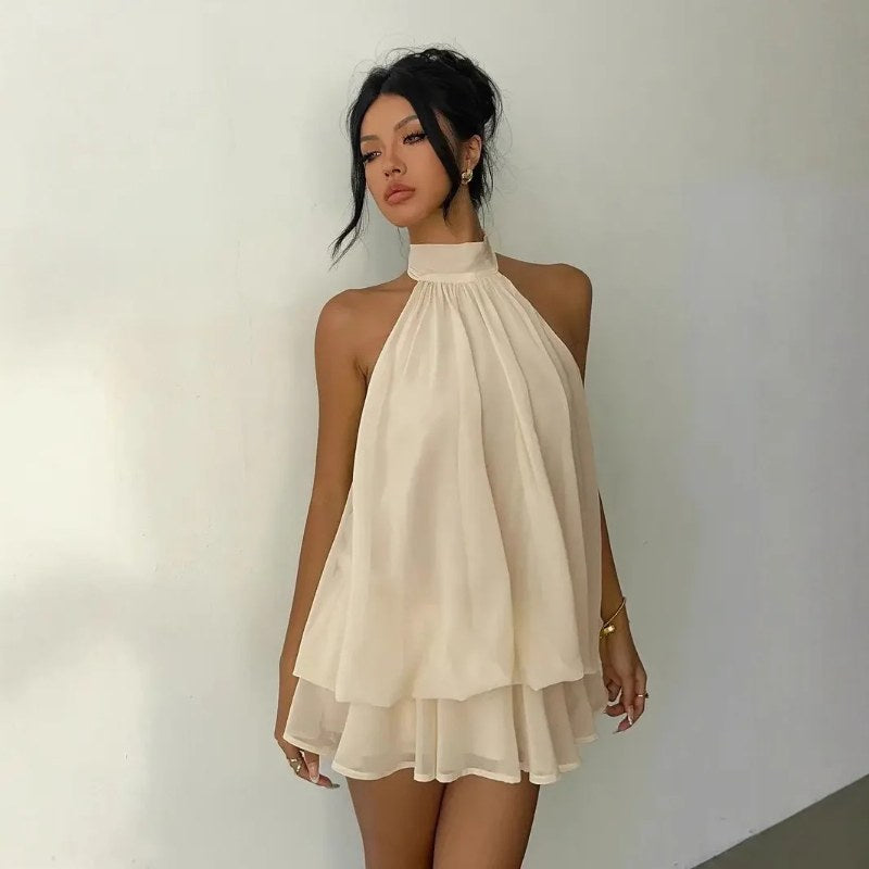 Elegant festklänningar halterneck mini - Beige