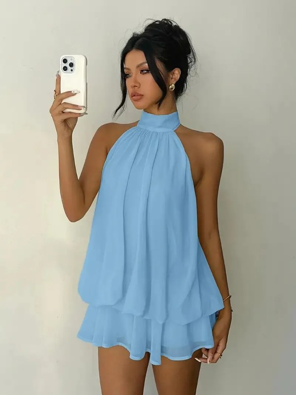 Elegant festklänningar halterneck mini - Blue