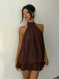 Elegant festklänningar halterneck mini - Brown