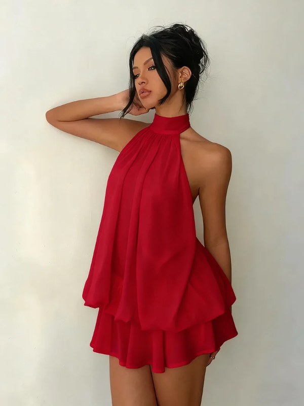 Elegant festklänningar halterneck mini - Red