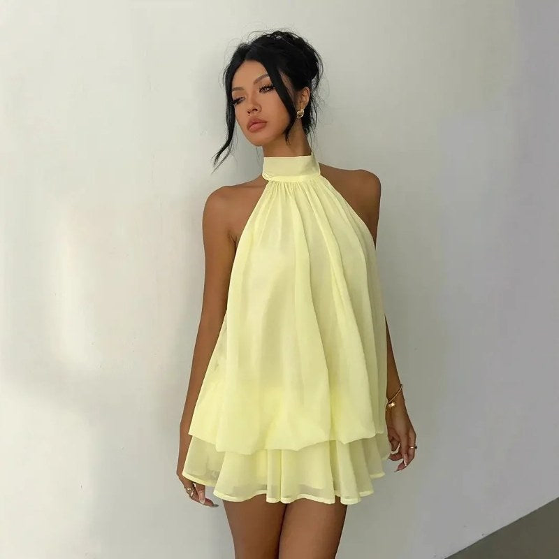 Elegant festklänningar halterneck mini - Yellow