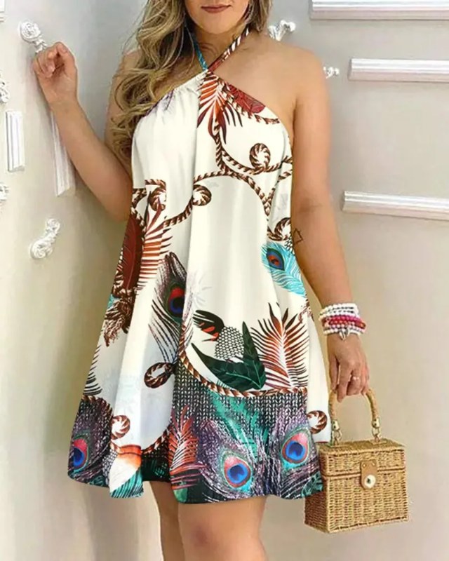 Elegant halterneck sommarklänning - Beige
