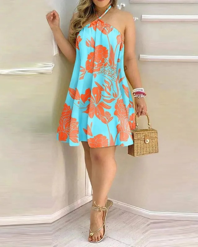 Elegant halterneck sommarklänning - Teal
