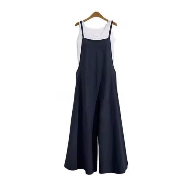 Elegant jumpsuit med vida ben och axelband - Dark Blue
