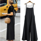 Vrouwen Bandjes Jumpsuit Zomer Effen Kleur Wijde Pijpen Broek Tuinbroek Bib Overalls Casual Losse Mouwloze Katoen Linnen Jumpsuits 5Xl