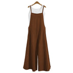 Vrouwen Bandjes Jumpsuit Zomer Effen Kleur Wijde Pijpen Broek Tuinbroek Bib Overalls Casual Losse Mouwloze Katoen Linnen Jumpsuits 5Xl