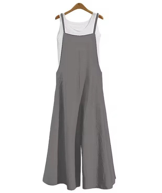 Elegant jumpsuit med vida ben och axelband - Grey