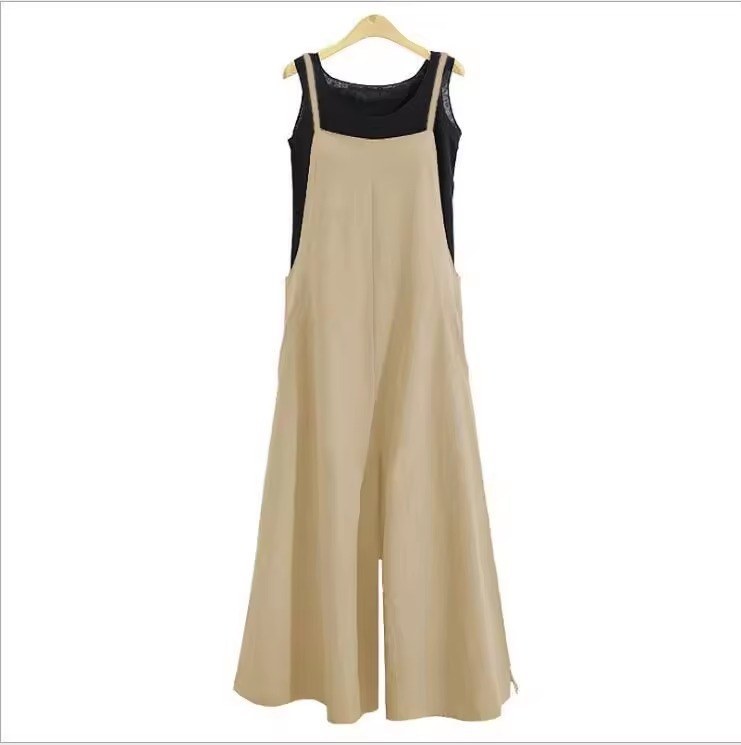 Elegant jumpsuit med vida ben och axelband - Khaki