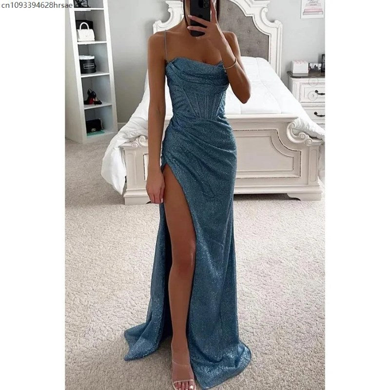 Sexy off-shoulder jurk, elegante maxi-jurken met pailletten voor avondfeest, gala, slip, slanke split, lange canonicals