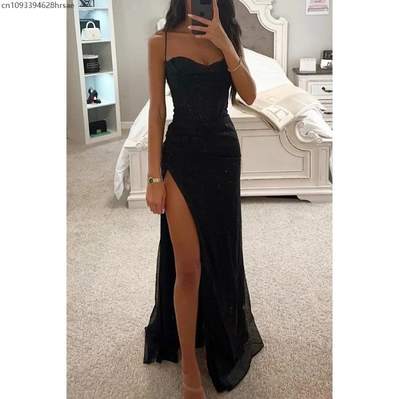 Sexy off-shoulder jurk, elegante maxi-jurken met pailletten voor avondfeest, gala, slip, slanke split, lange canonicals