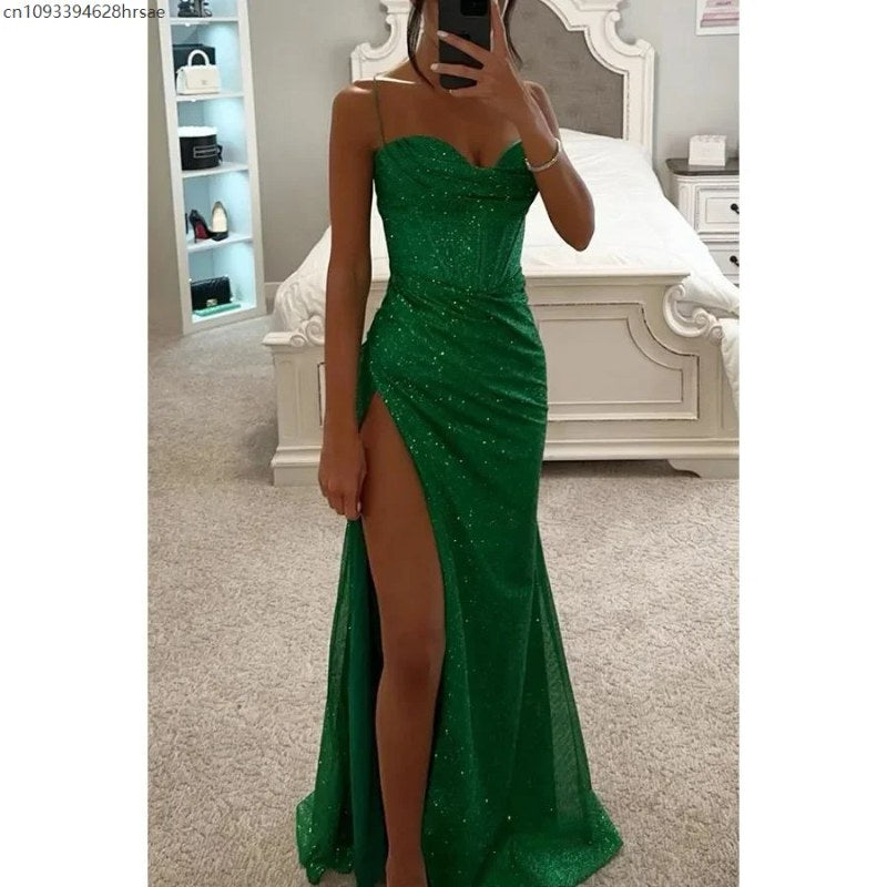 Sexy off-shoulder jurk, elegante maxi-jurken met pailletten voor avondfeest, gala, slip, slanke split, lange canonicals