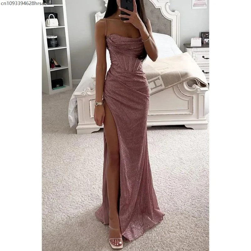 Sexy off-shoulder jurk, elegante maxi-jurken met pailletten voor avondfeest, gala, slip, slanke split, lange canonicals