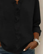 Women's Blouse with Ruffled V-Neck and Long Sleeves