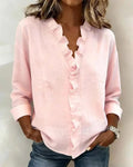 Elegant långärmad blus med volangdetaljer - Pink