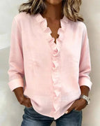 Elegant långärmad blus med volangdetaljer - Pink