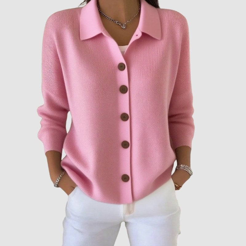 Elegant långärmad kofta med krage - Pink