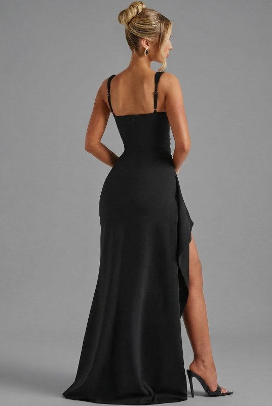 Women’s Elegant Bodycon Slip Maxi Dress with Leg Split and Open Back