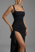 Women’s Elegant Bodycon Slip Maxi Dress with Leg Split and Open Back