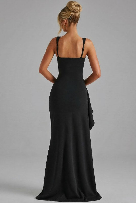 Women’s Elegant Bodycon Slip Maxi Dress with Leg Split and Open Back