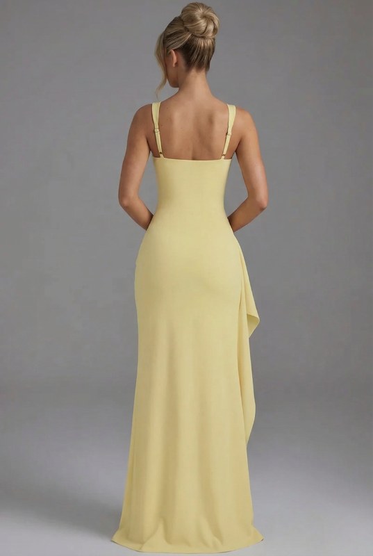 Women’s Elegant Bodycon Slip Maxi Dress with Leg Split and Open Back
