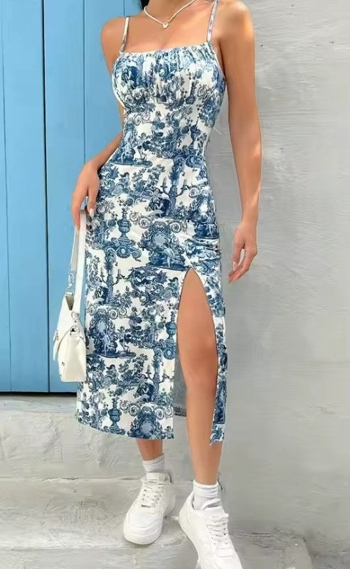 Elegant maxiklänning med luftig axelband - Navy