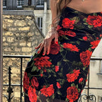 Bloemenprint Spaghetti Jurken Vrouwen Temperament Pakket Hip Bodycon Lange Jurk Mode Sexy Backless Lady Slim Vestidos