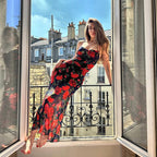 Bloemenprint Spaghetti Jurken Vrouwen Temperament Pakket Hip Bodycon Lange Jurk Mode Sexy Backless Lady Slim Vestidos