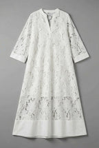 Women's Embroidered Midi Dress – Elegant Lace Detail & Relaxed Everyday Fit