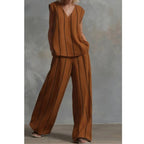 Zwart Wit Verticaal Gestreepte Losse Top + Wijde Broek Tweedelige Zomer Dames Losse Katoenen Linnen Broek Set Костюм Женский