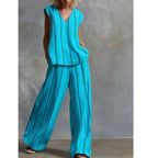 Zwart Wit Verticaal Gestreepte Losse Top + Wijde Broek Tweedelige Zomer Dames Losse Katoenen Linnen Broek Set Костюм Женский
