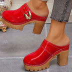 Comemore Dames Nieuwe Dikke Hoge Hak Muilezels Slippers Plus Size Effen Kleur Leer Baotou Romeinse Slipper Platform Slip-On schoenen