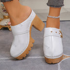 Comemore Dames Nieuwe Dikke Hoge Hak Muilezels Slippers Plus Size Effen Kleur Leer Baotou Romeinse Slipper Platform Slip-On schoenen