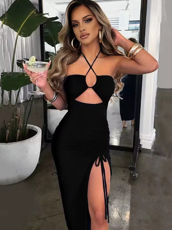 Elegant sommarklänning med halterneck - Black