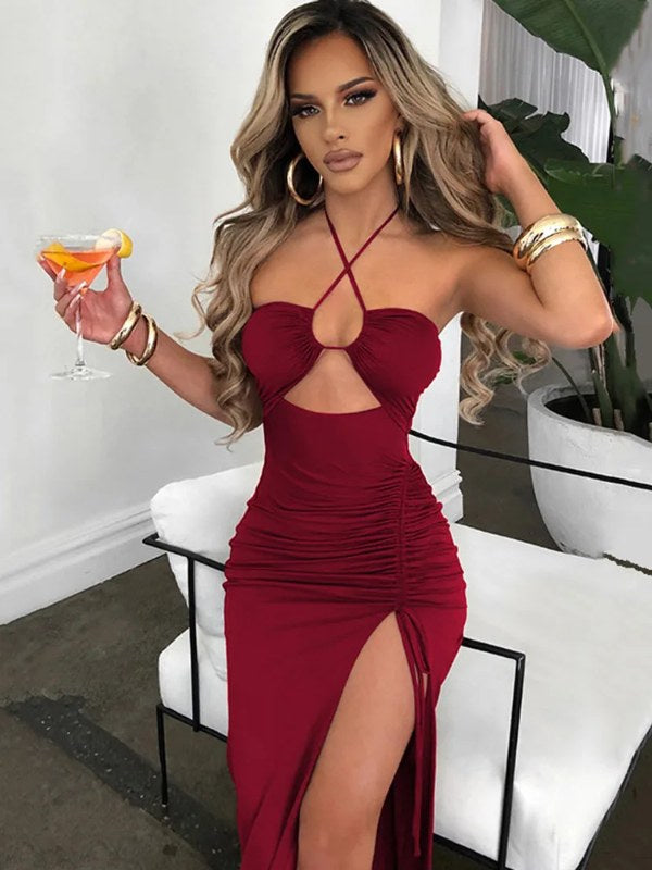 Mouwloze sexy vrouwelijke midi backless jurken slanke nachtclub party damesjurk bodycon vestidos elegantes para mujer